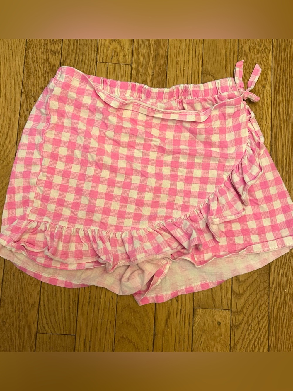 Girls Fabkids Stretchy Pink Gingham Faux Wrap Pull On Skort XXL